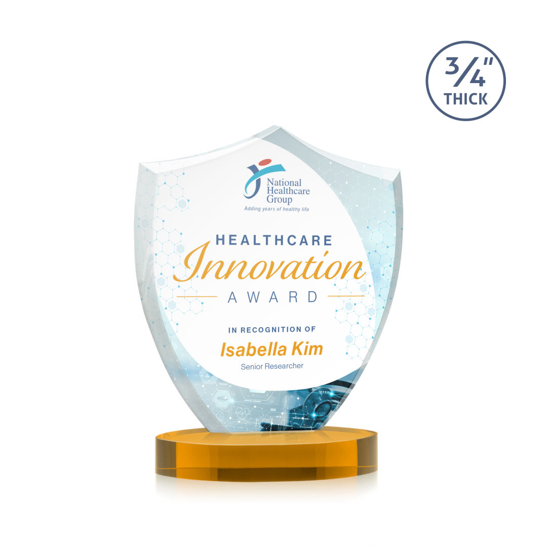 Scudo Shield VividPrint™ Award on Alberton Base - Amber 12