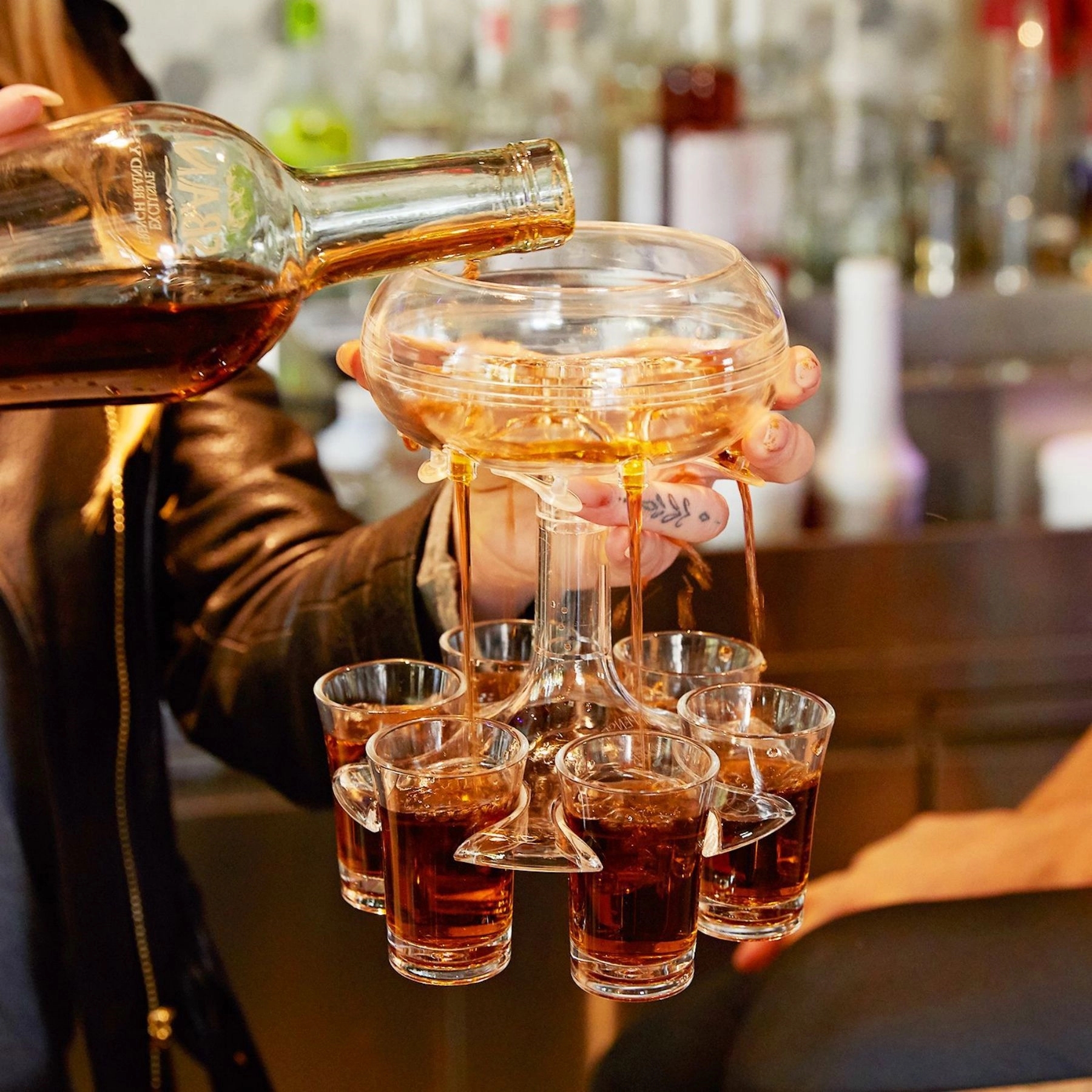 6 Shot Glass Dispenser and Holder Filling Liquids Beverage 7