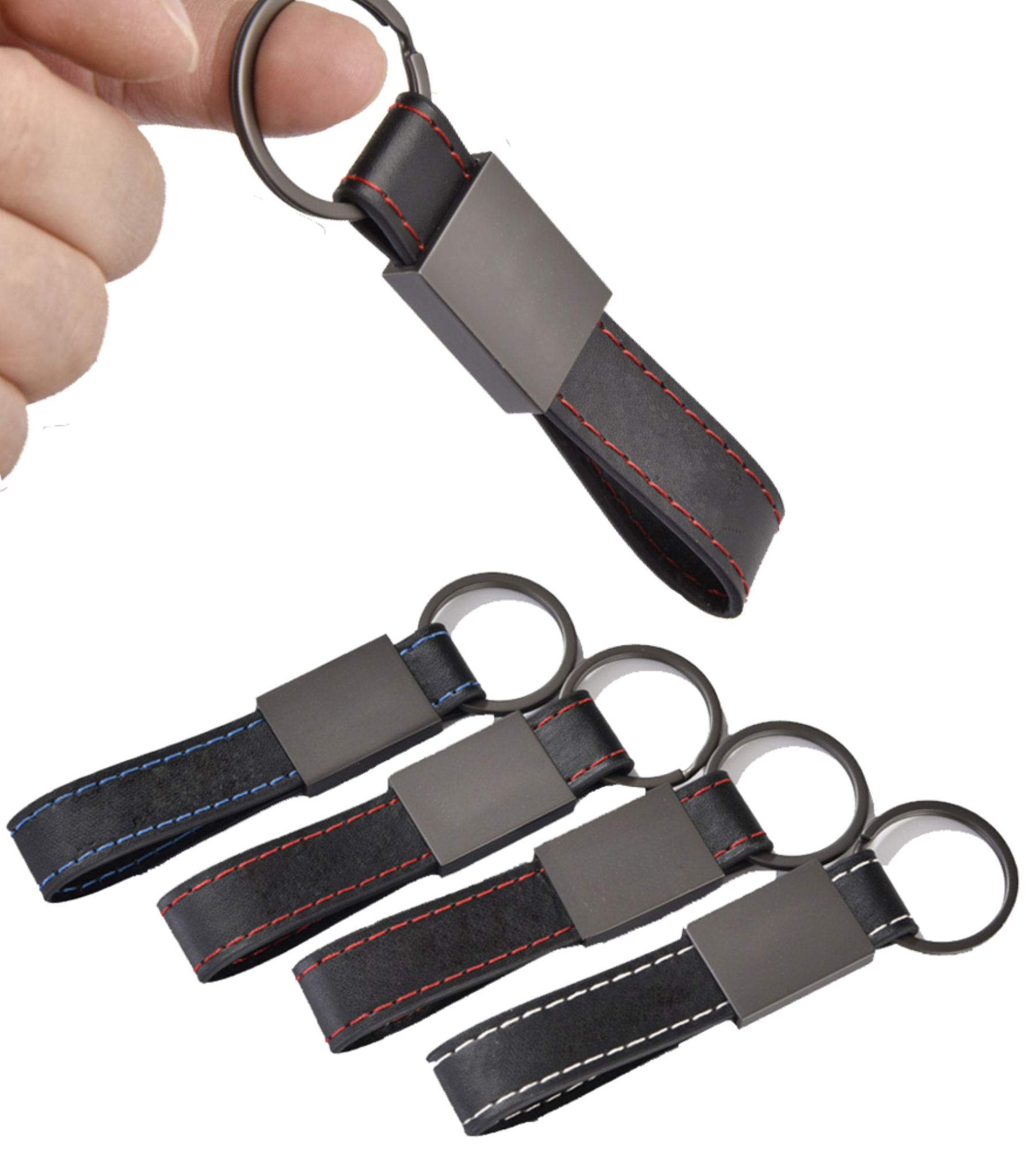 Black Leather Metal Car Keychain 2