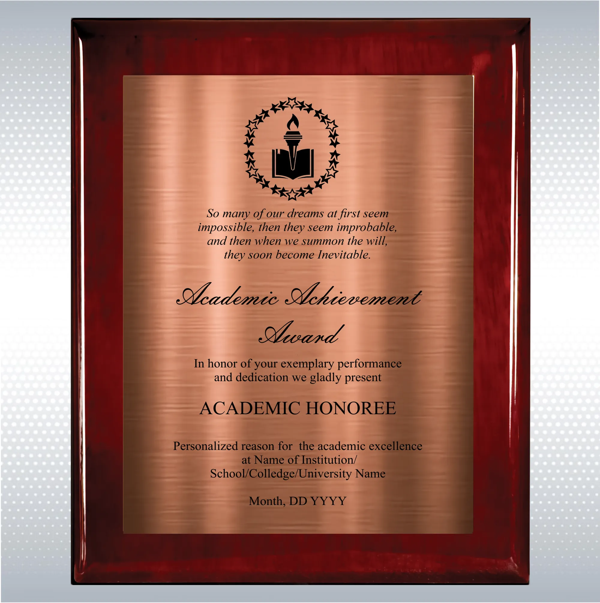 Rosewood Piano Finish Wood Plaque Academic Achievement 3
