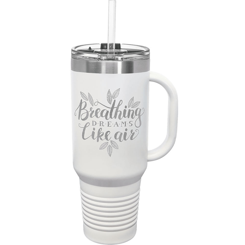40 Oz White Tumbler Mug w/Handle and Snap Lid 1