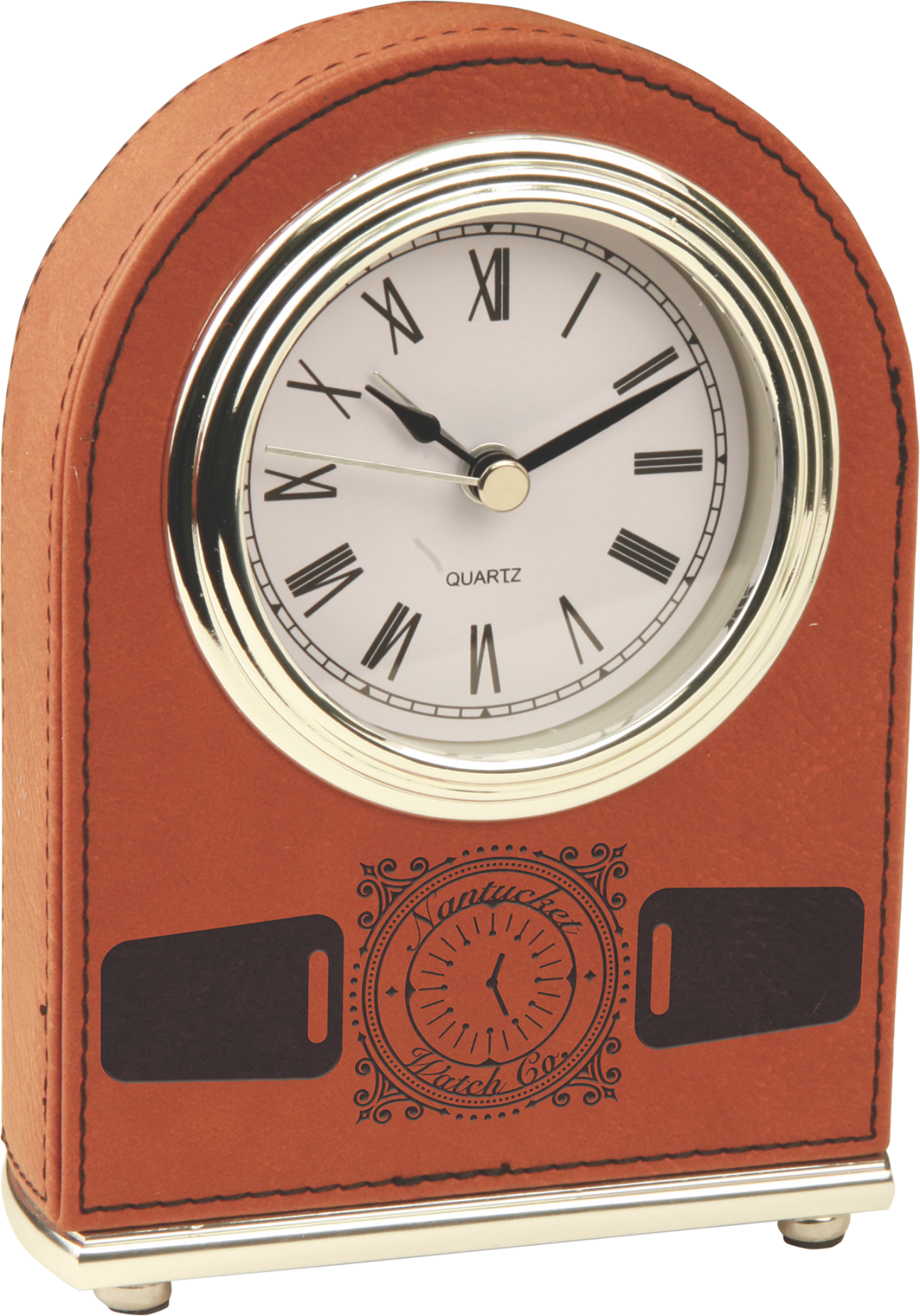 5.5" Light Brown Leatherette Arch Desk Clock 19