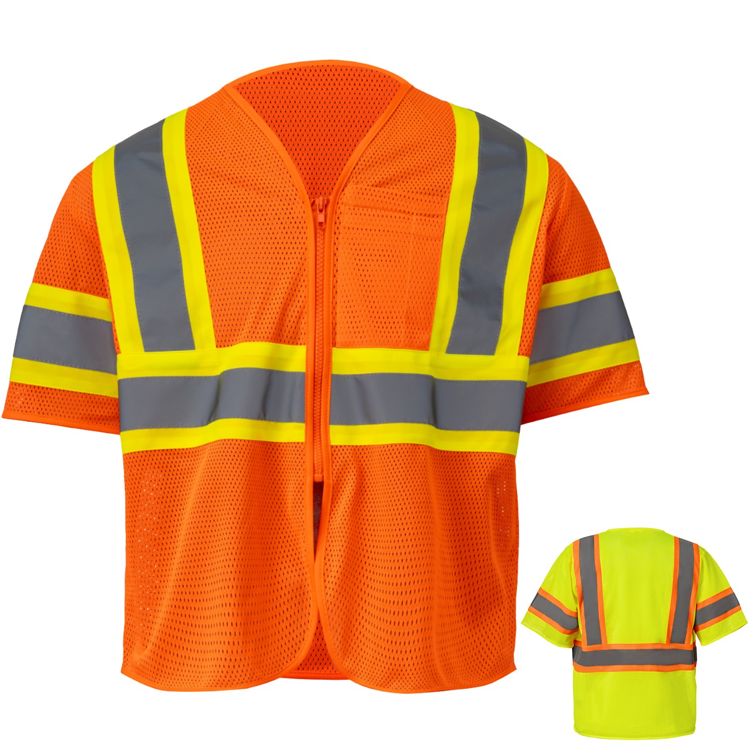 3.8oz. Polyester Class 3 Two Tone Reflective Safety Vest With Pocket 8