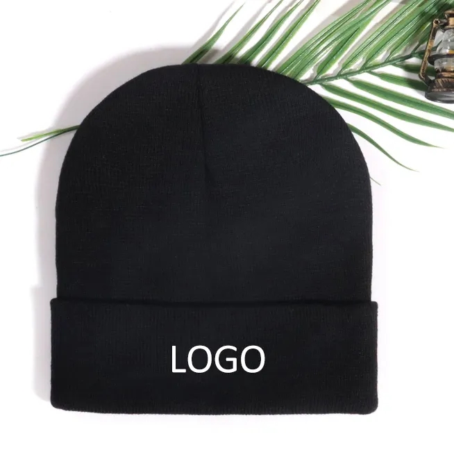 Knit Beanie Hat with Logo 3