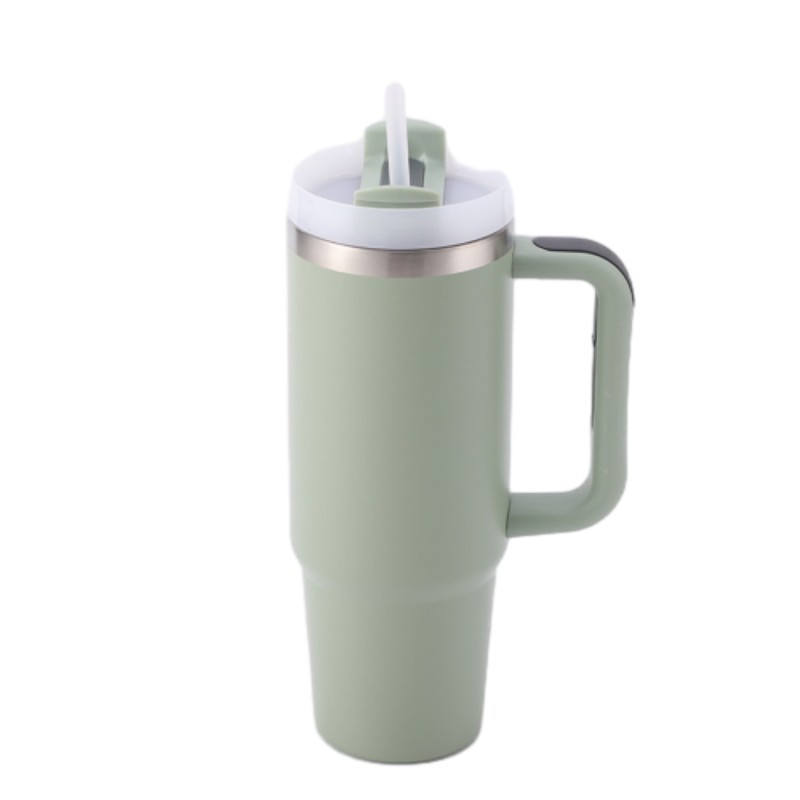 30 oz Vacuum Stainless Steel Tumbler W/ Handle & Straw 10