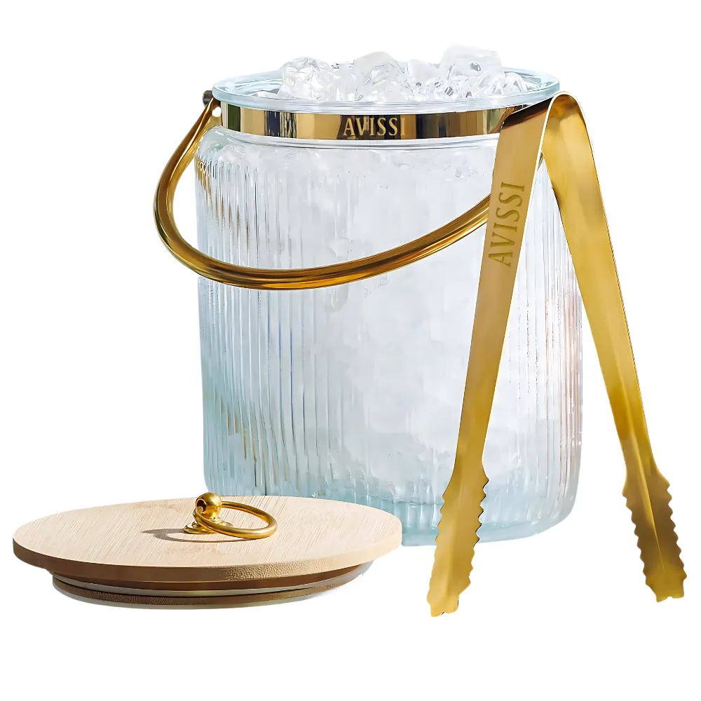 3L Ribbed Glass Ice Bucket with Airtight Lid 6