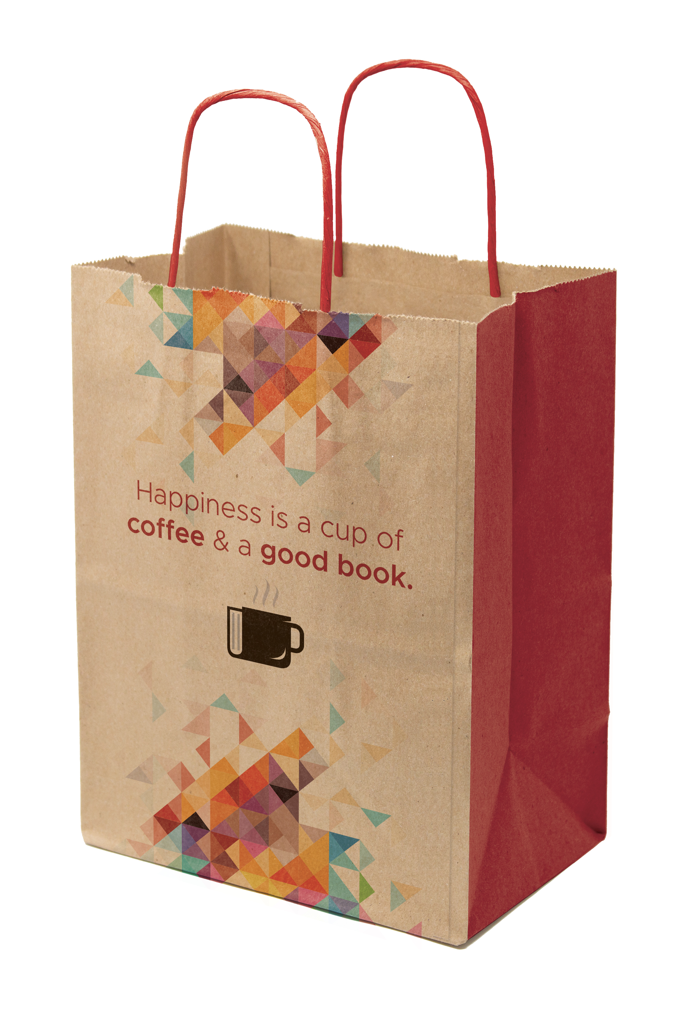 Multi-Sided Full Color Natural Shopper Paper Bag - Red Handle (8.25 x 10.25 x 5) 2