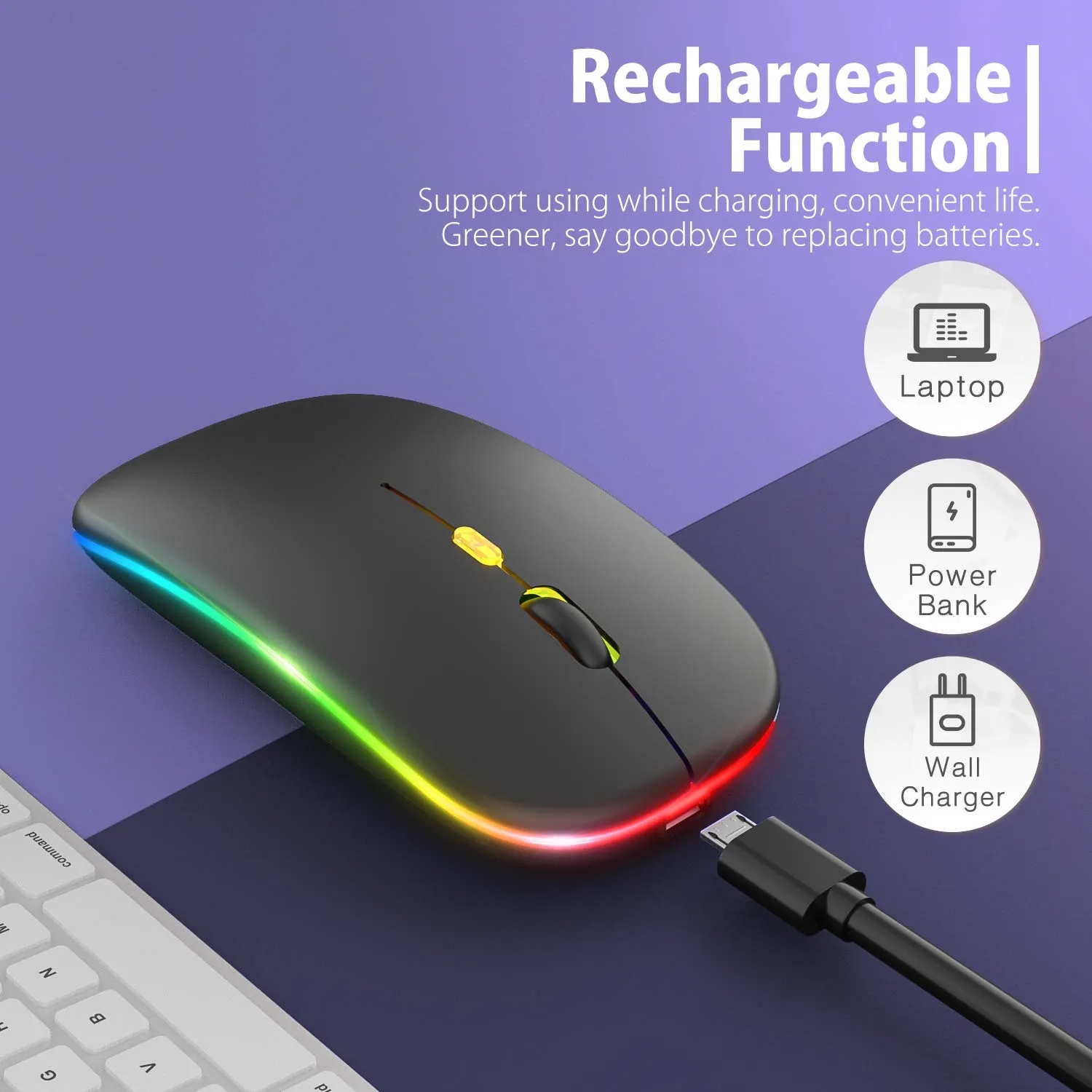 Slim LED Rechargeable Wireless Mouse with USB Receiver 3