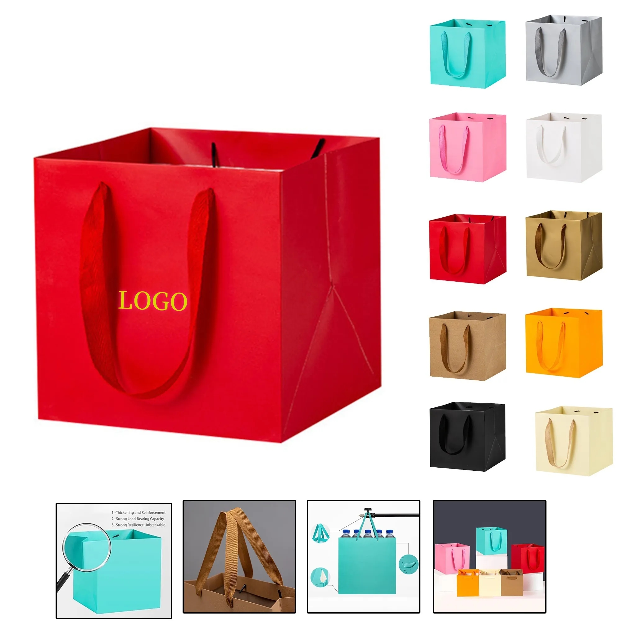 Vibrant Square Paper Gift Bags for Presents With Handles 2