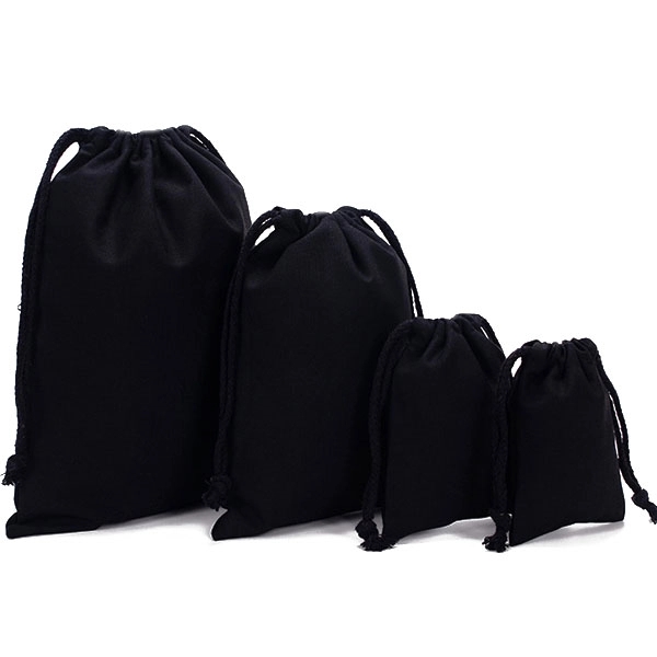 Black Cotton Drawstring Pouch Bags 4