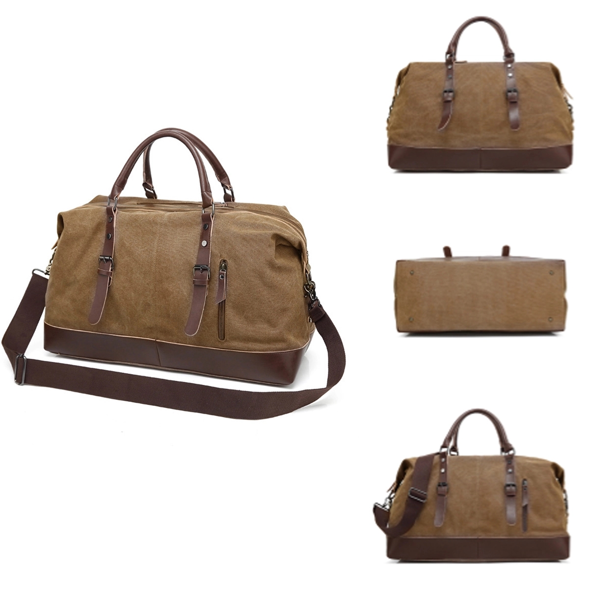 Canvas PU Leather Travel Tote Duffel Bag Carry On 2