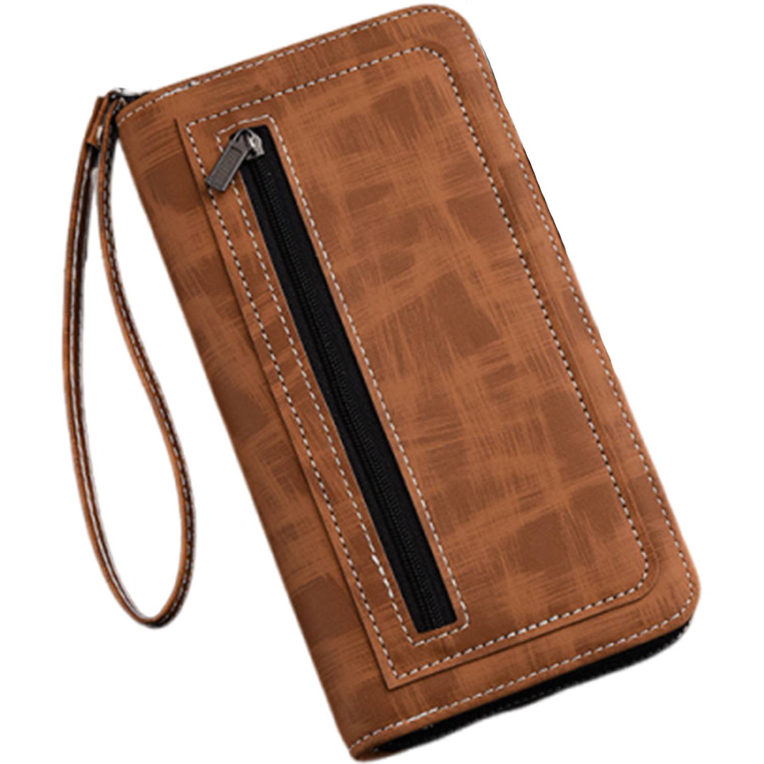 Men Long PU Zipper Wallet w/ Carrying Strap 6