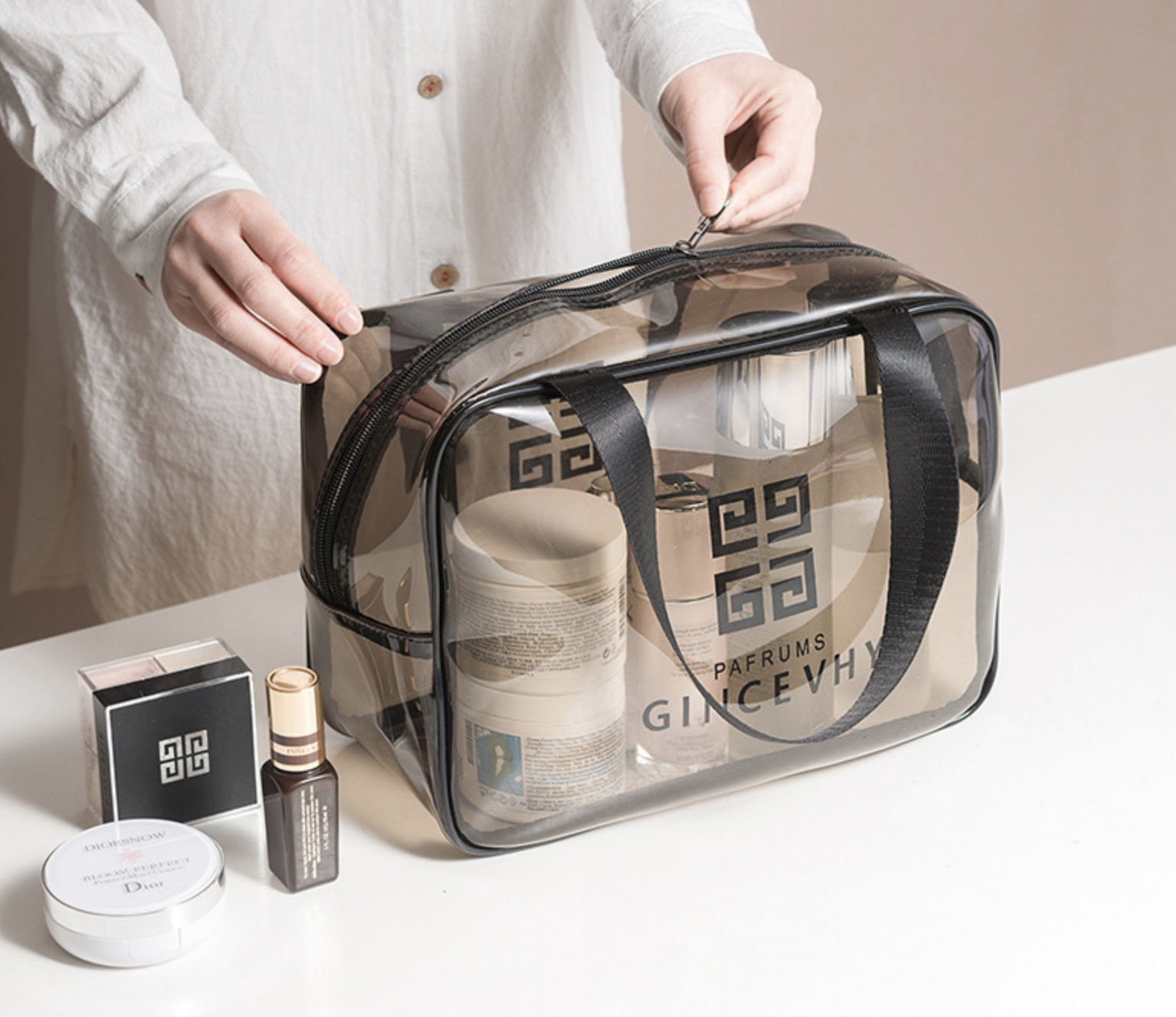 Travel Toiletry Bag Set with Zipper Vinyl PVC Make-up Pouch 2