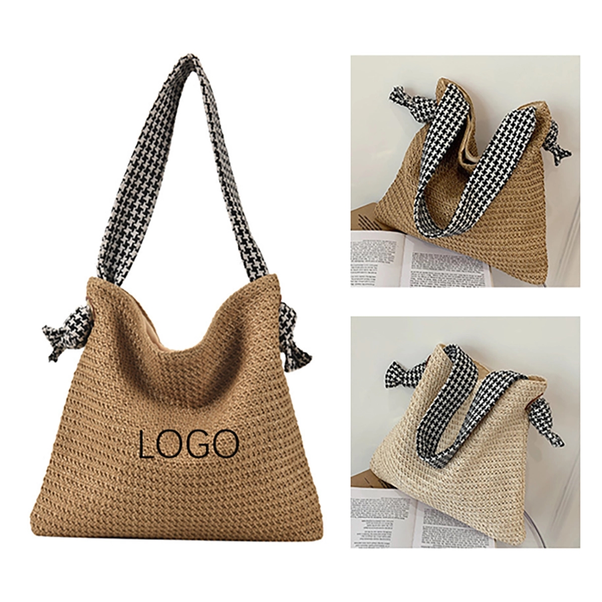 Straw Beach Tote Bags, custom tote bag with logo imprint 2
