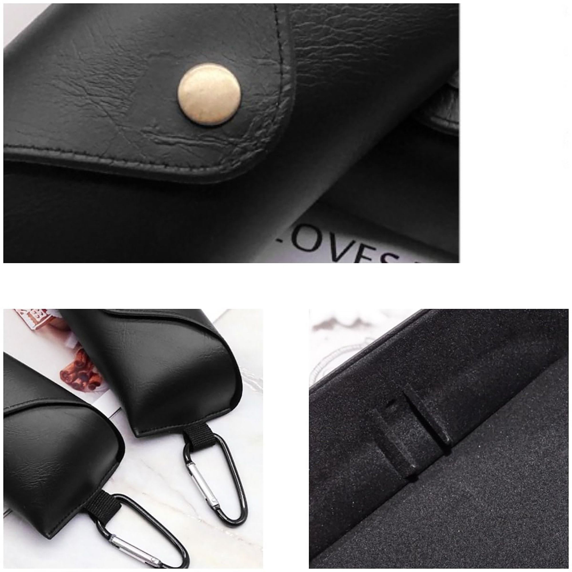 PU Leather Eyeglass Case with Carabiner and Velvet Lining 2