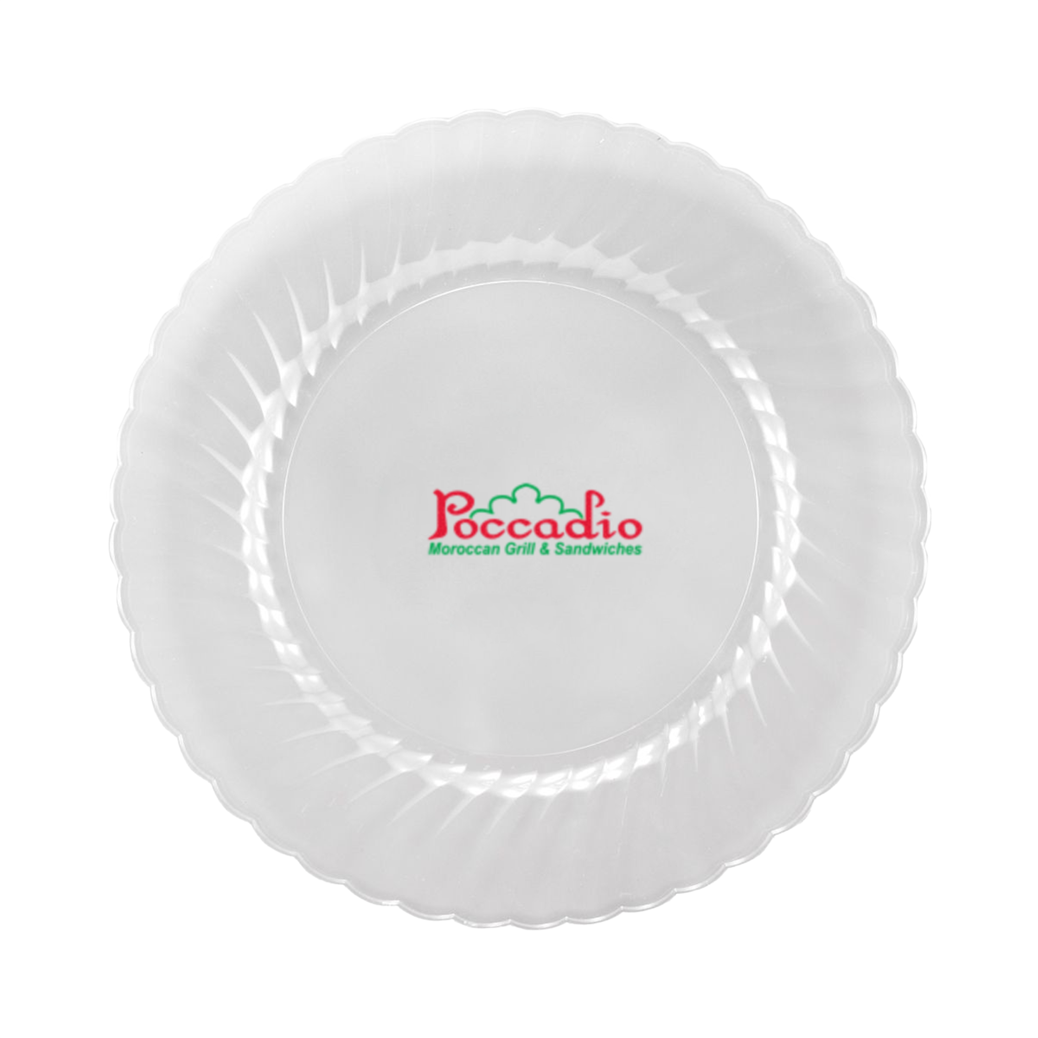 7.500" Scalloped Heavy Weight Plastic Plate Round Clear Tradition Print 2