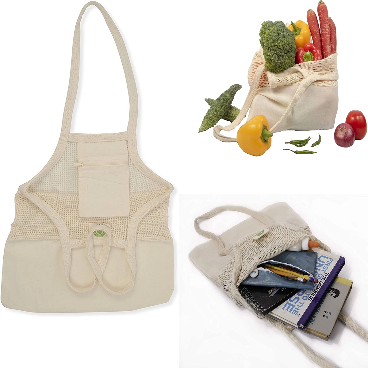 Canvas Mesh Grocery Tote Bag, custom tote bag with logo imprint 3