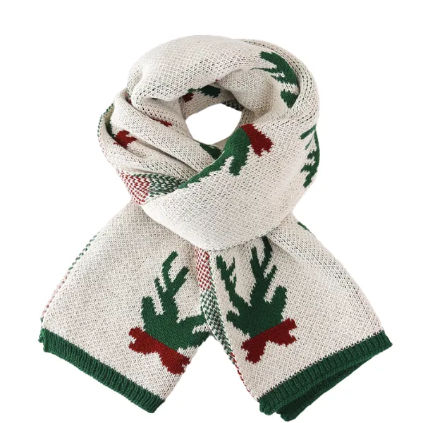 Christmas Reindeer Pattern Knit Scarf, Cozy Winter Holiday W 4