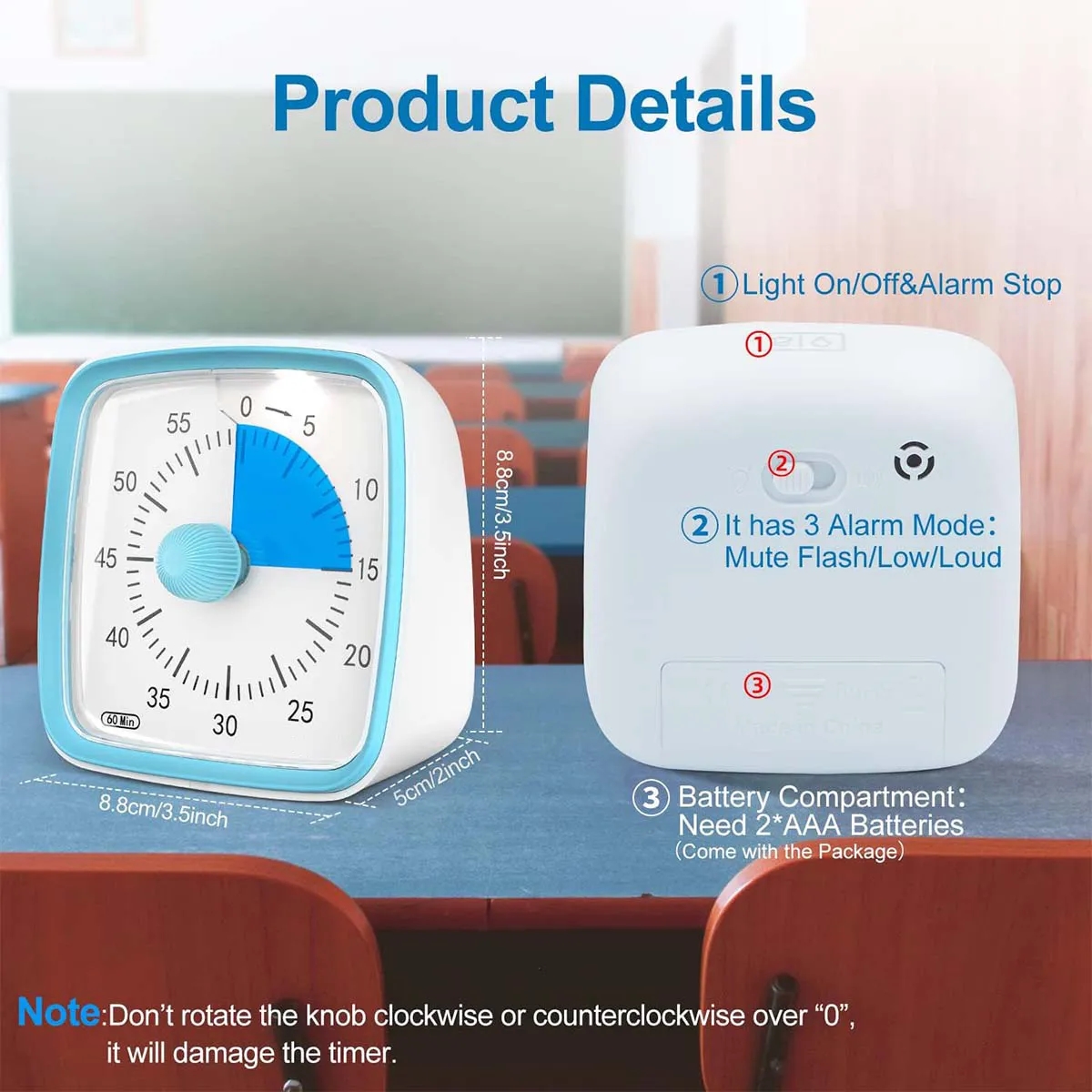 60-Minute Countdown Visual Silent Timer with Night Light 3