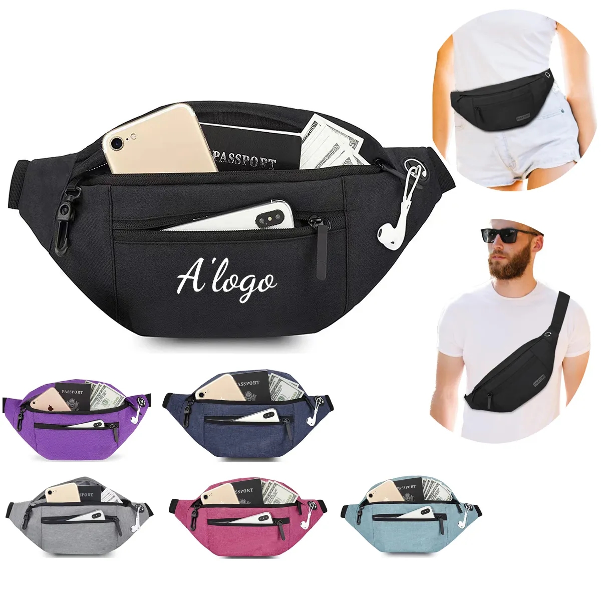 Adjustable Belt Crossbody Fanny Pack with 4-Zipper Pockets 4