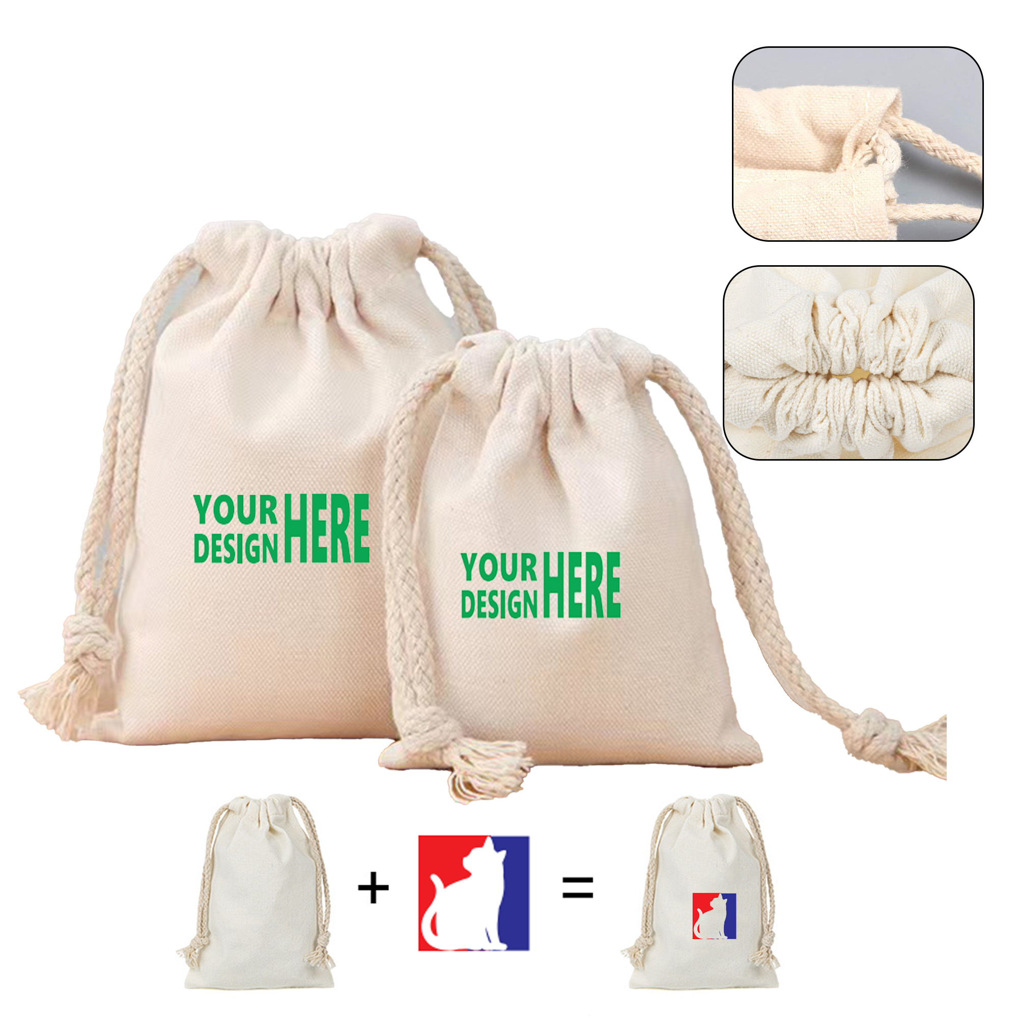 Cotton Drawstring Closure Bag Fabric Utility Pouch 4