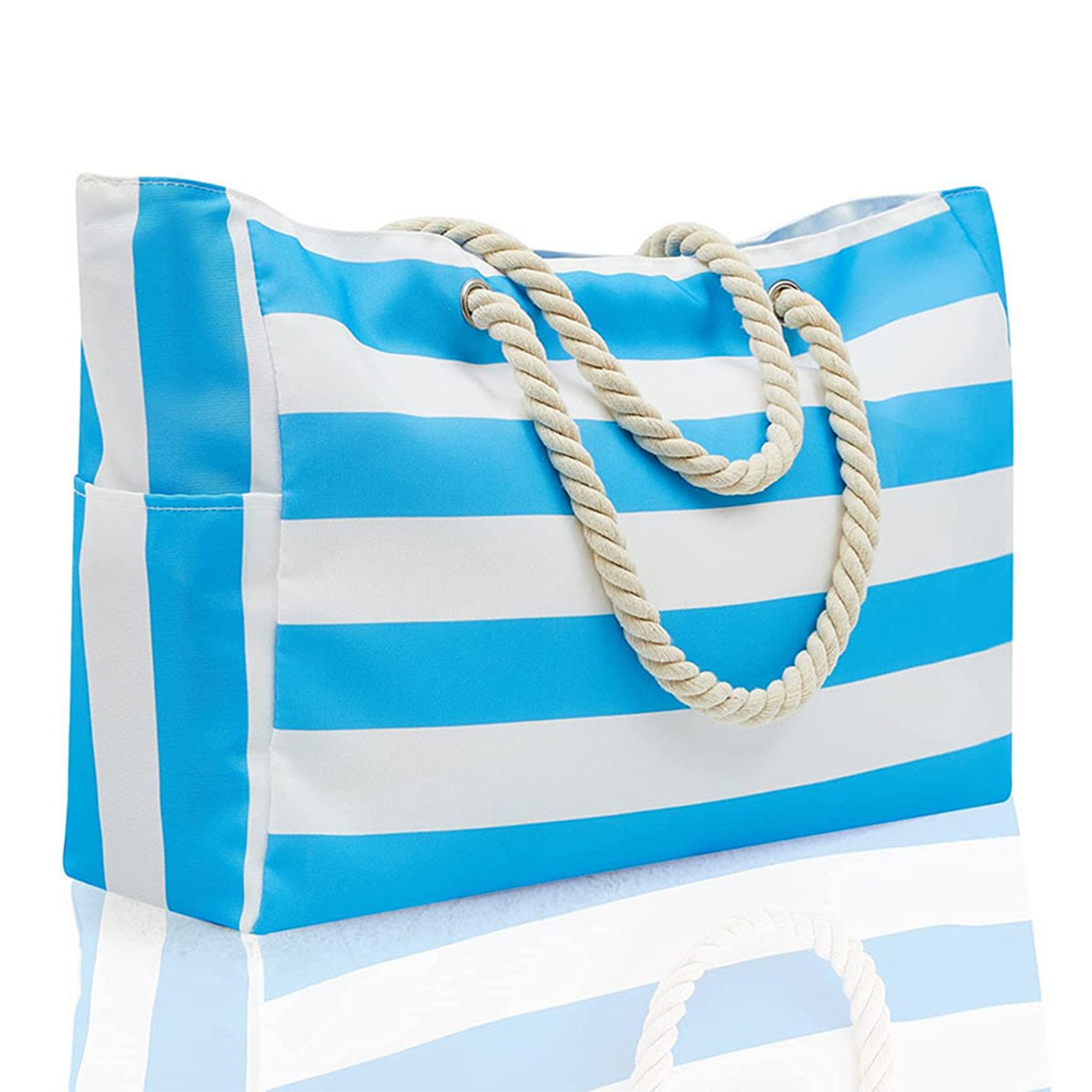 MOQ20 Striped Canvas Beach Tote With Rope Handle 10