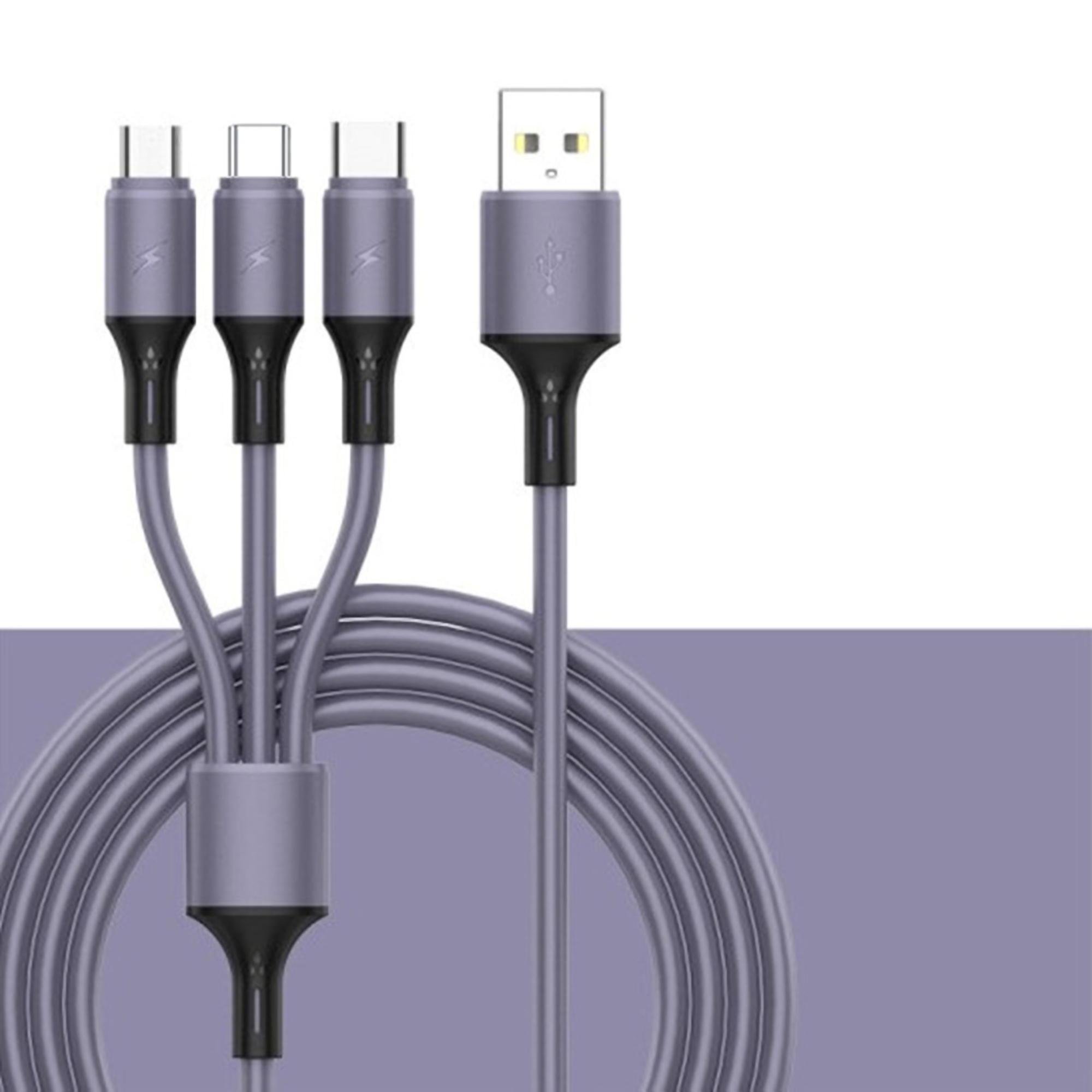 3-in-1 Silicone USB Charging and Data Cable 3