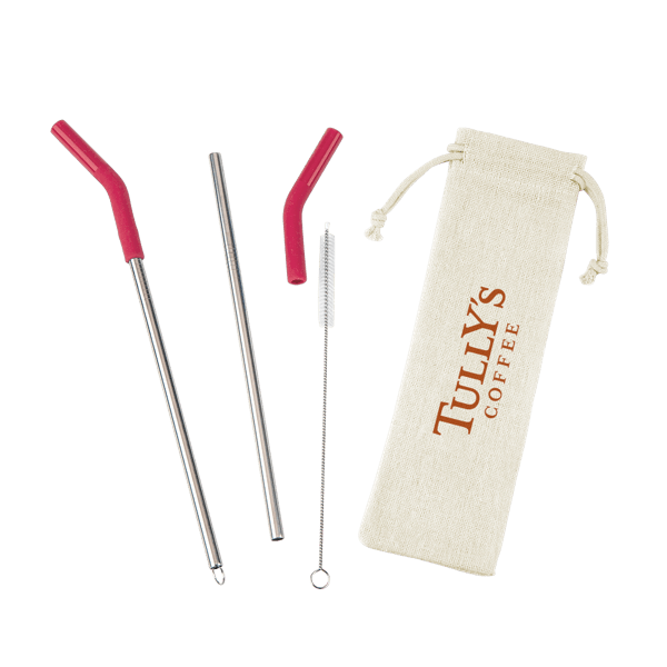 Reusable Stainless Steel Two Straw Set 45