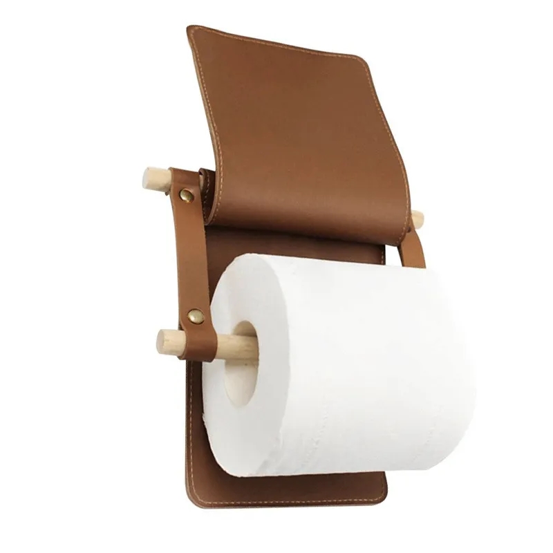 Wood and Leather Toilet Paper Holder 7