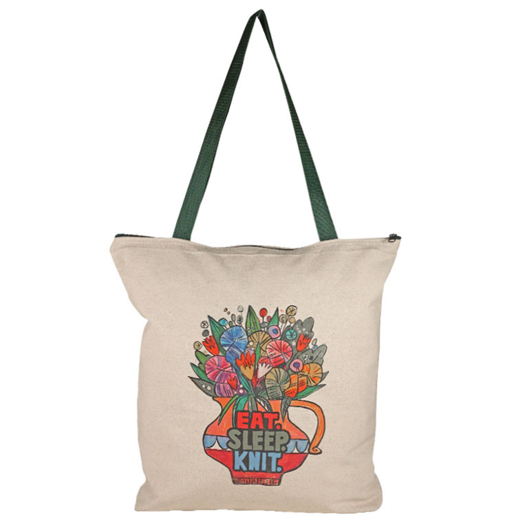 Bottom Gusset Cotton Tote, with Poly Handles & Zipper 2
