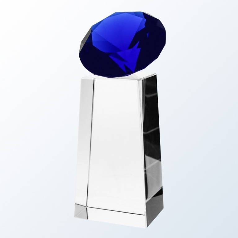 Blue Diamond Slant Optic Crystal Award - Medium