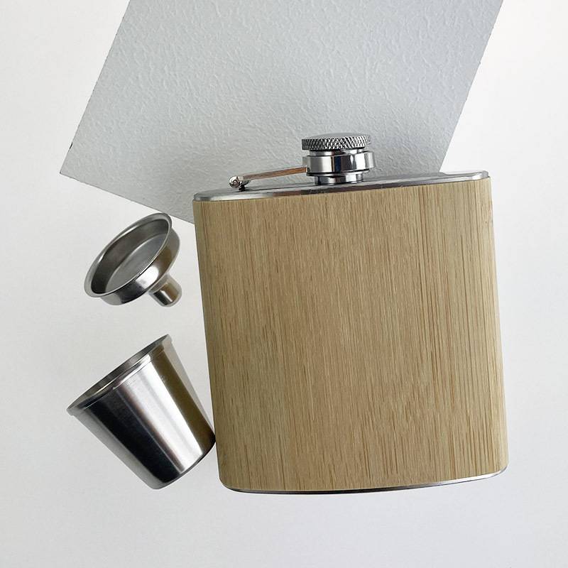 Wood Grain Stainless Steel Hip Flask 6