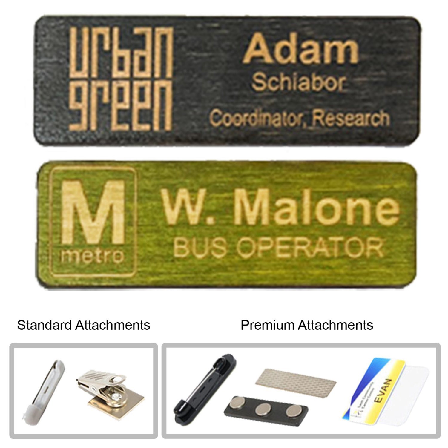 1" x 3" Engraved Wood Name Badge 1