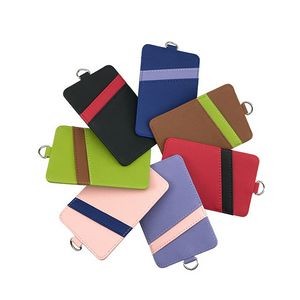 Lanyard Dual Colored 3 Pockets PU Leather Card Holder 17