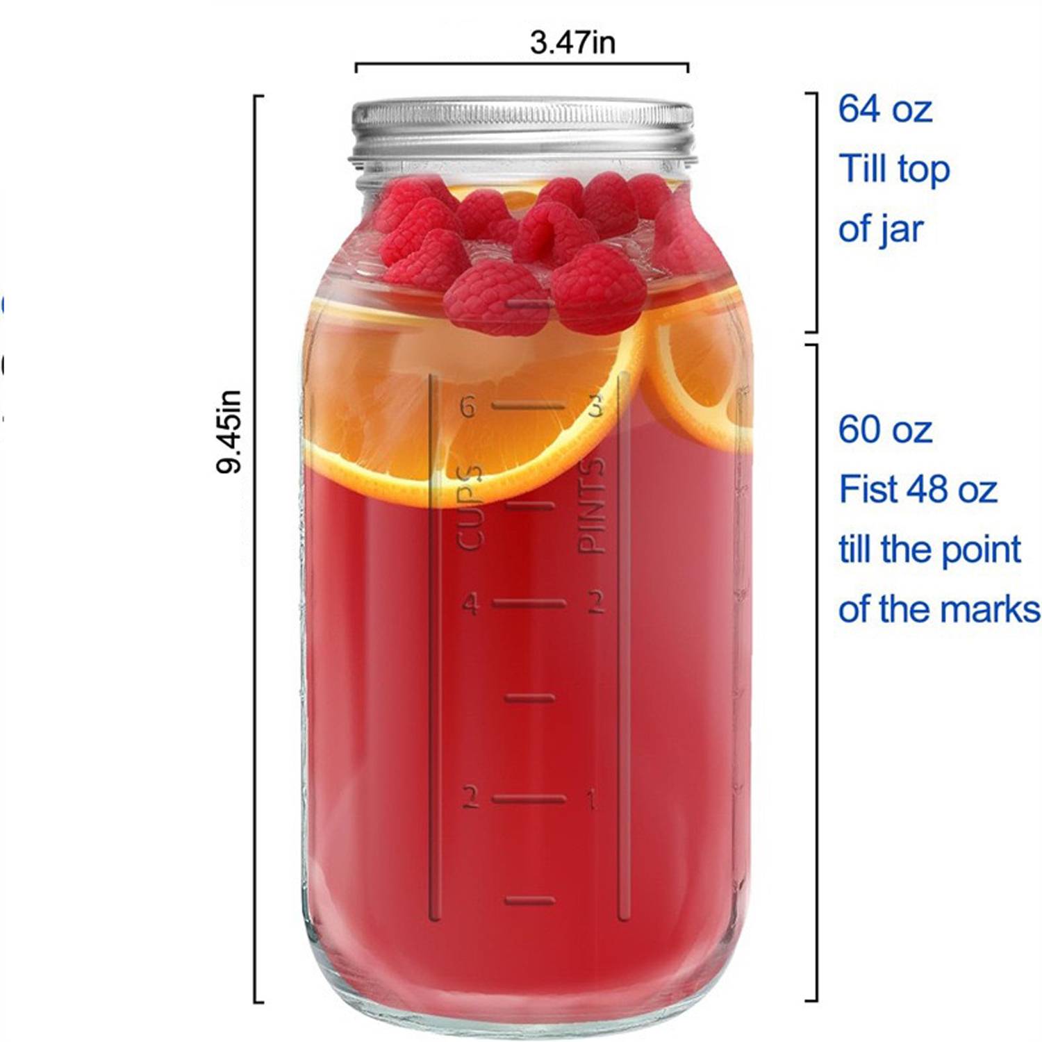 64oz Wide Mouth Scale Mason Jar w/ Lid 3