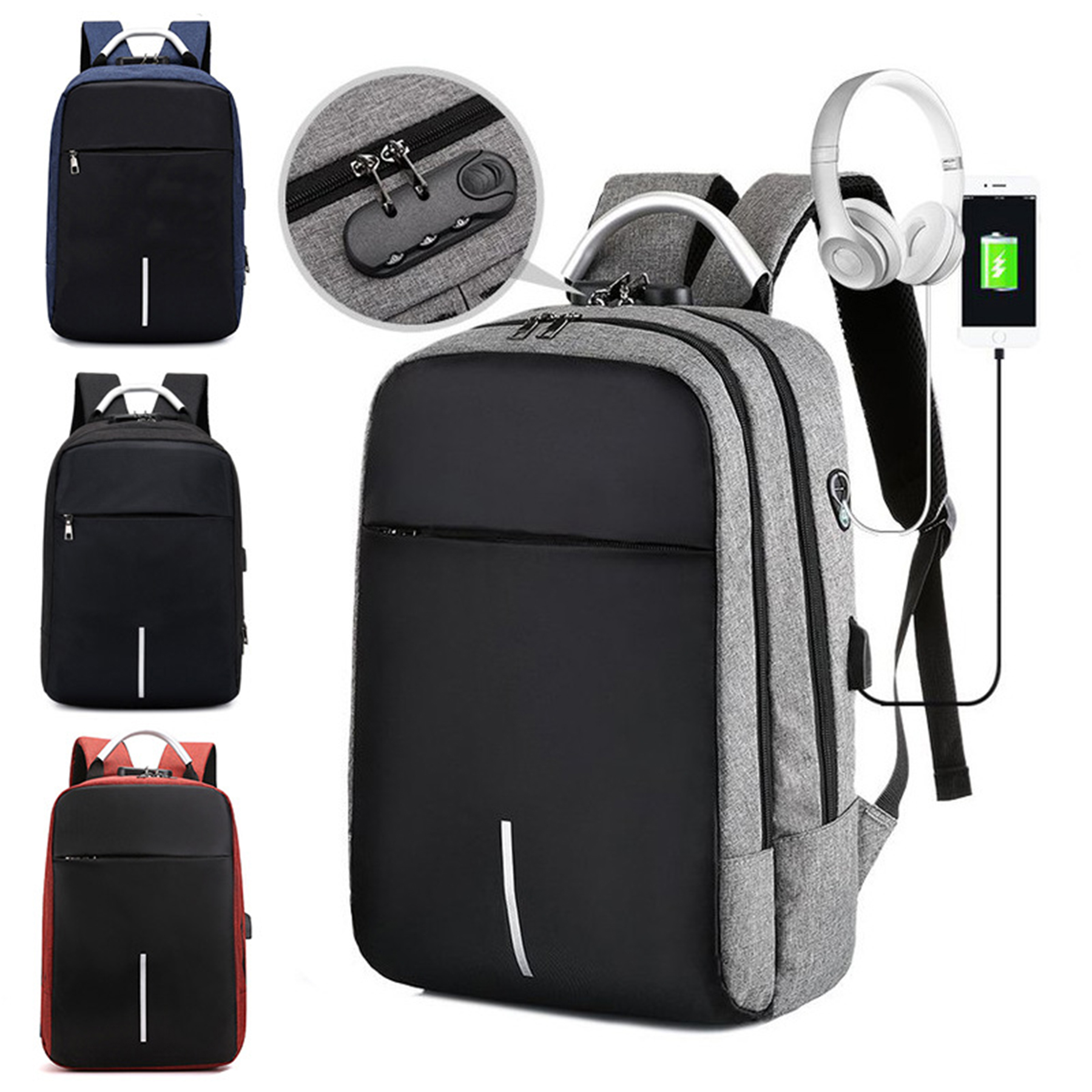 Travel Earphone Port And Password Lock Computer Backpack 2