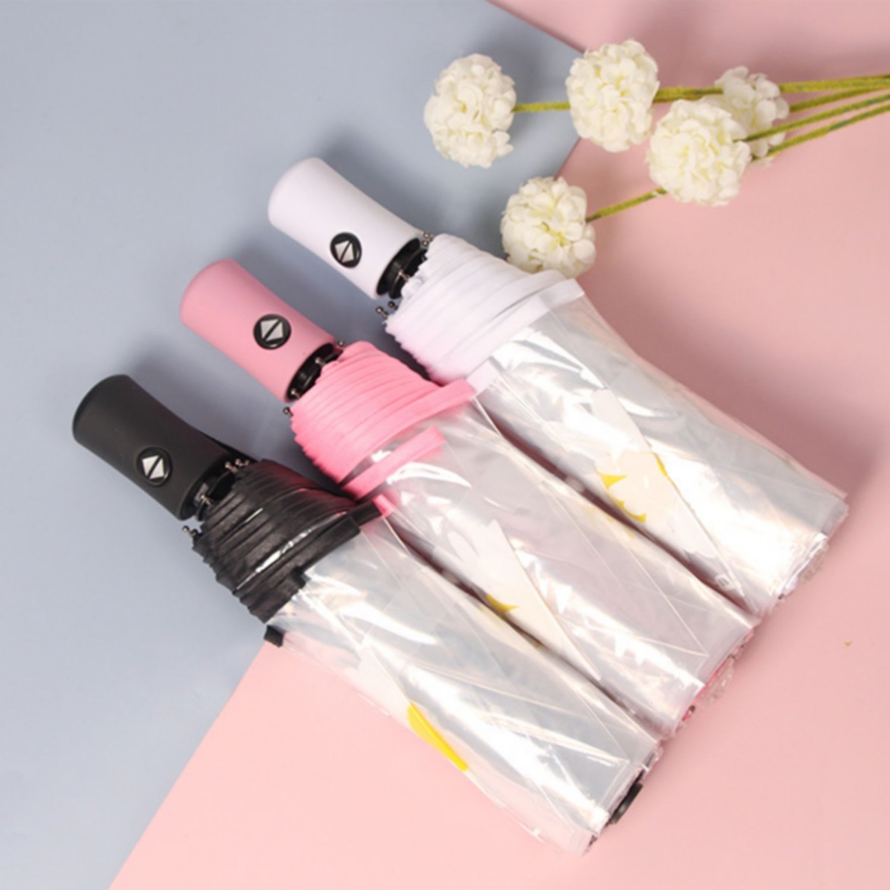 Tri-Fold Automatic Open Stick Event Transparent Umbrella 9