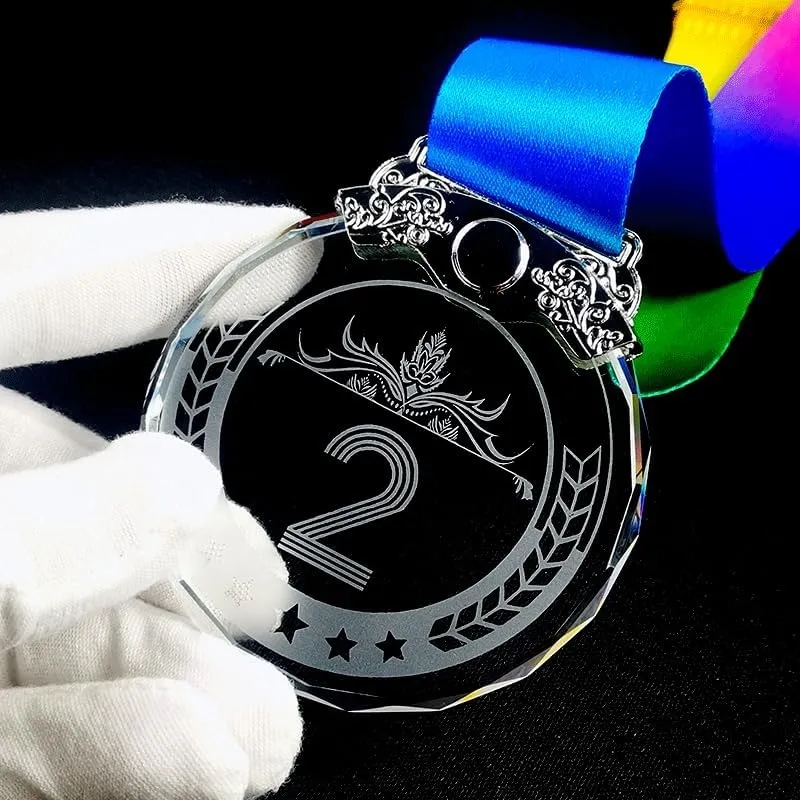Personalized Crystal Glass Awards Medals With Ribbon 2