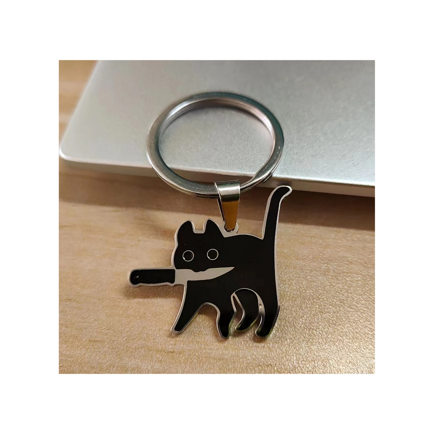 Creative Stainless Steel Knife Cat Keychain 3