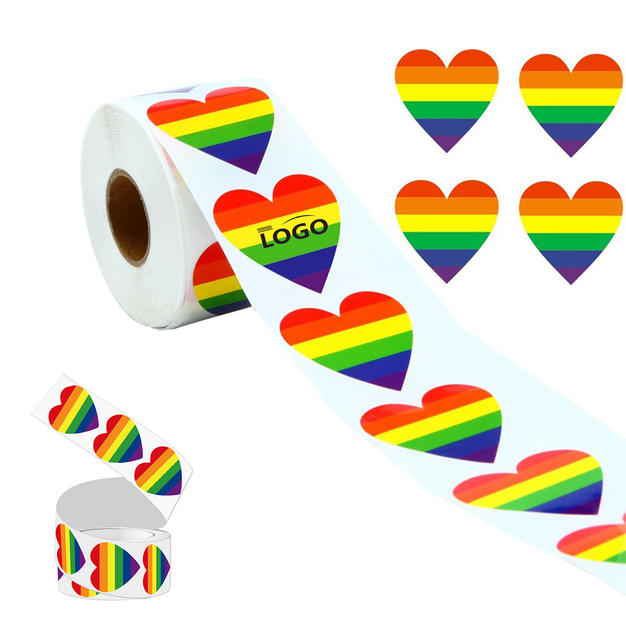 LGBTQ Rainbow Heart Designs Stickers Roll  500 PCS 1