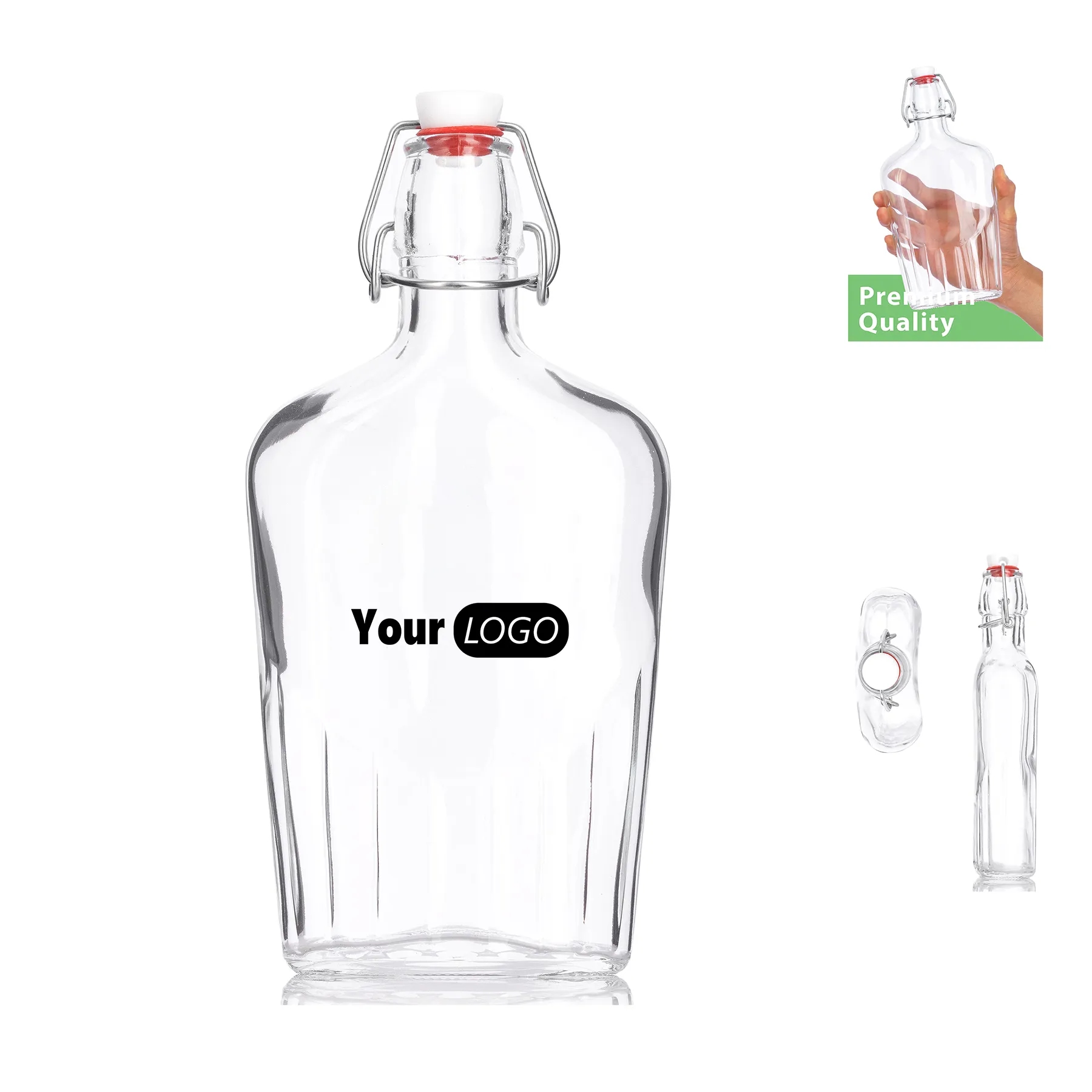 Swing Top 17 ounce Flask Clear Glass Bottle Bormioli Rocco 5