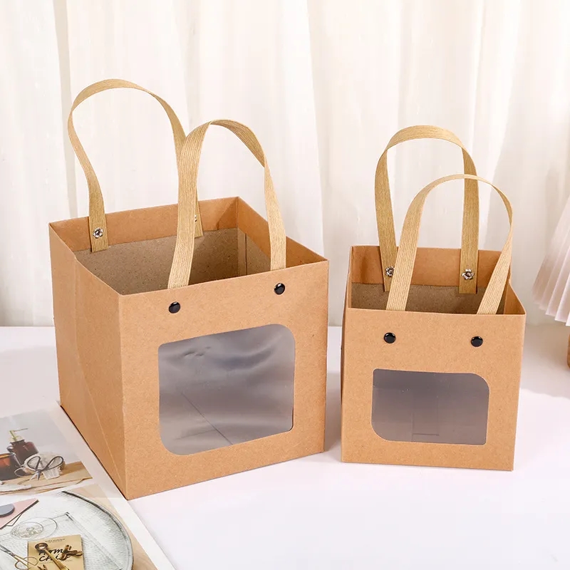 Kraft Paper Bags Gift Box with Window and Handle 6