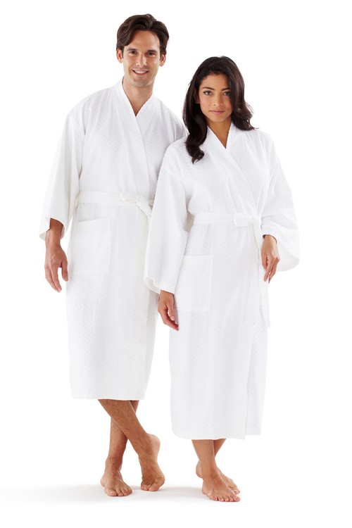 Kimono Waffle Cotton/Poly Blend Sea Shell Bathrobe 3