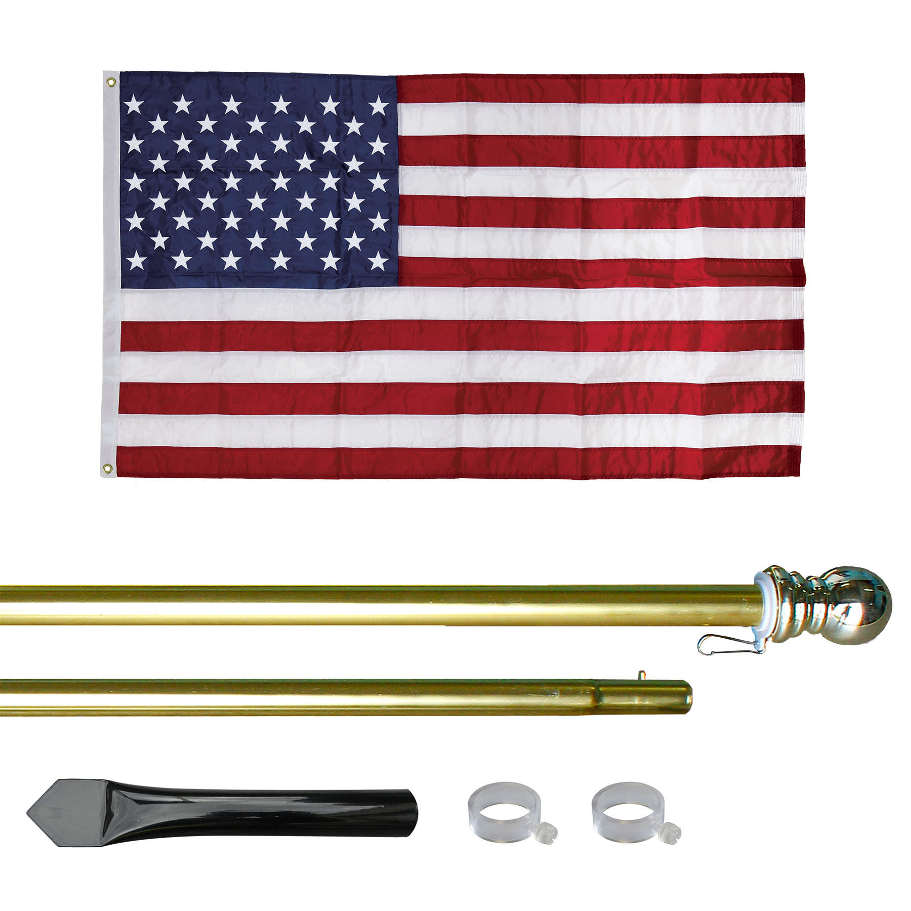 10' Gold Inground Economy Aluminum Display Pole w/ 3' x 5' Embroidered US Flag 3