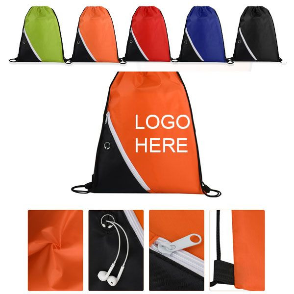 210D Drawstring Backpack W/ Zipper Pocket 2