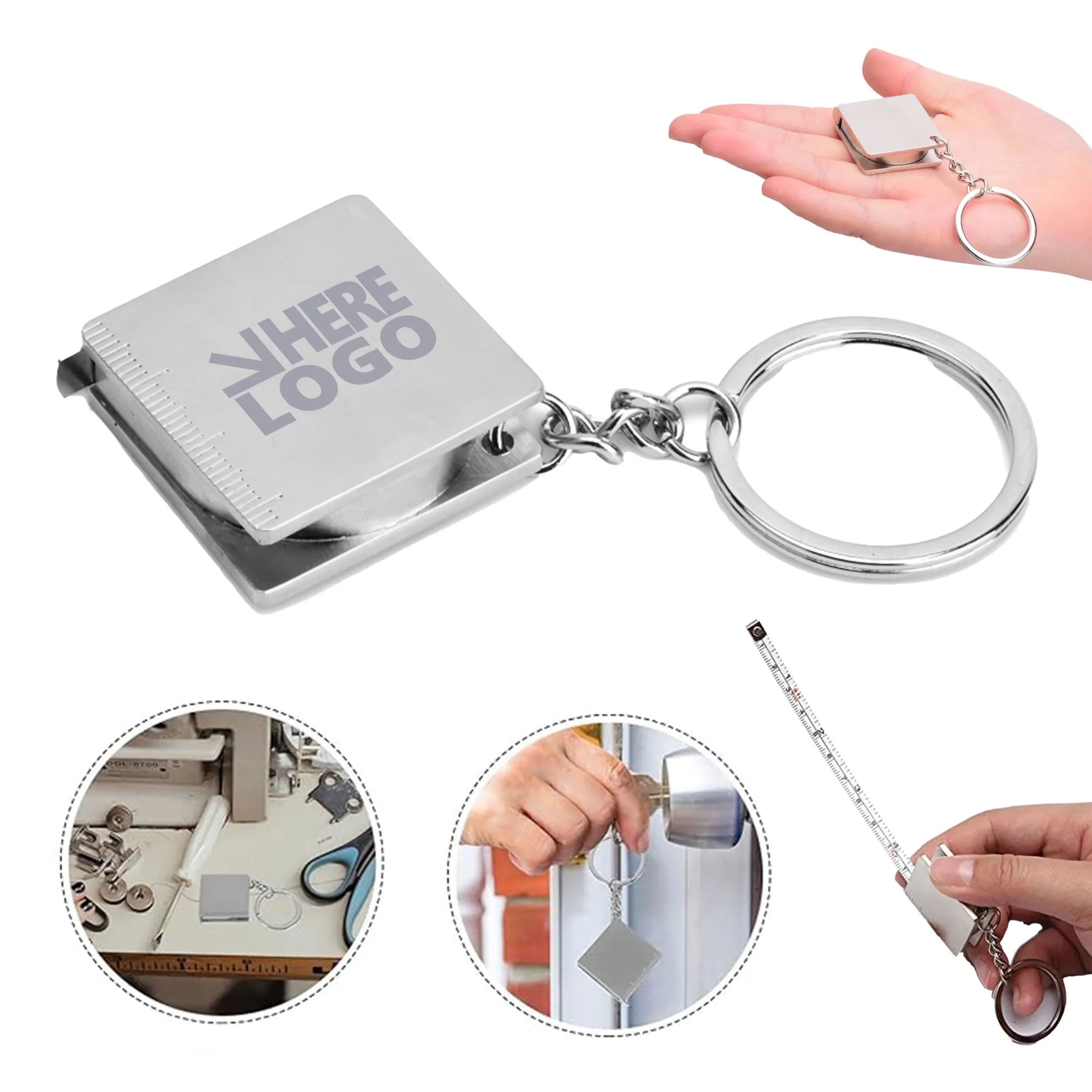 MOQ 20 Square Tape Measure Key Chain Tag Sliver
