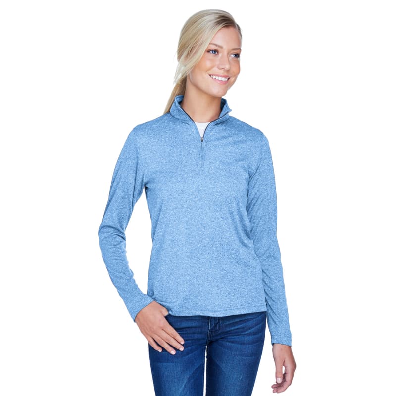 UltraClub Ladies' Cool & Dry Heathered Performance Quarter-Zip 3