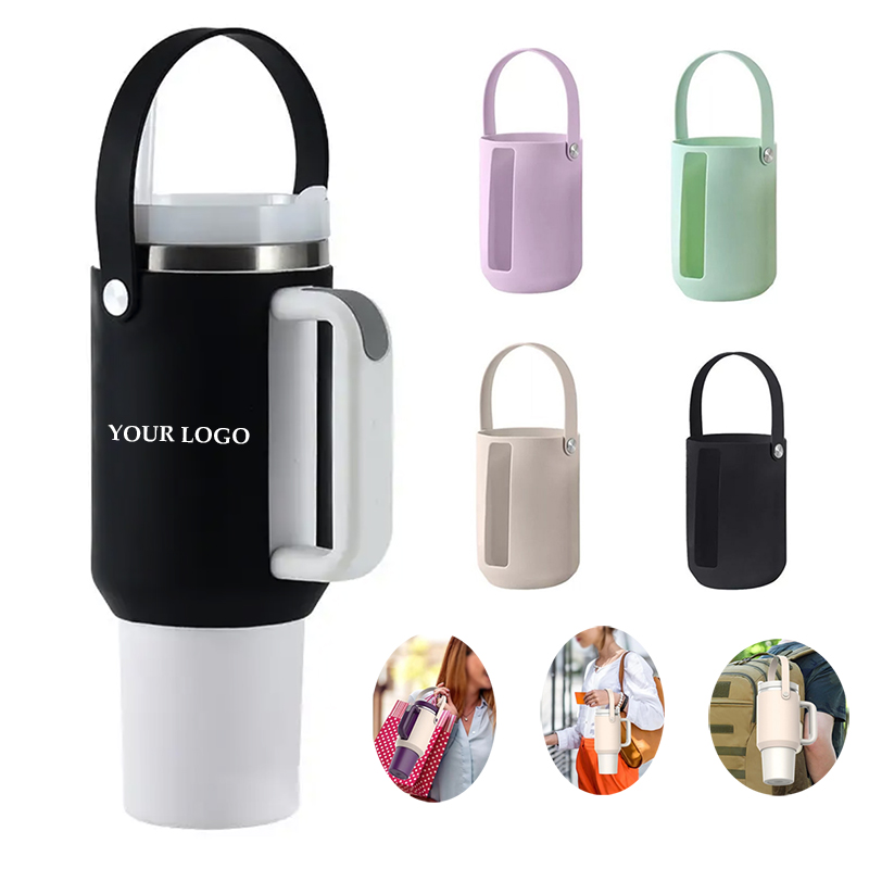 40 OZ Silicone Water Bottle Sleeve with Handle, custom koozie with logo imprint 3