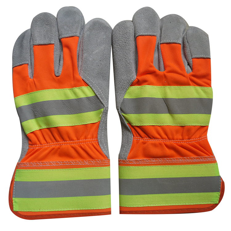 Hi-Vis Split Leather Gloves w/ Safety Cuffs 2