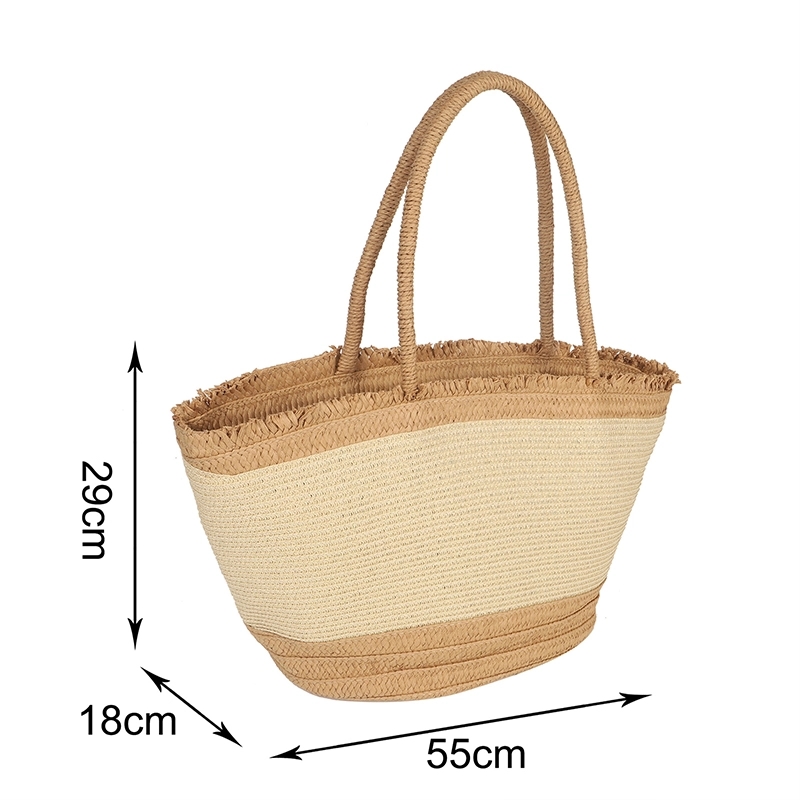 Zipper Top Large Capacity Straw Beach Bag 2